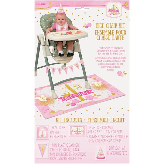 Pink And Gold 1st Birthday High Chair Decoration Kit Girl 1st